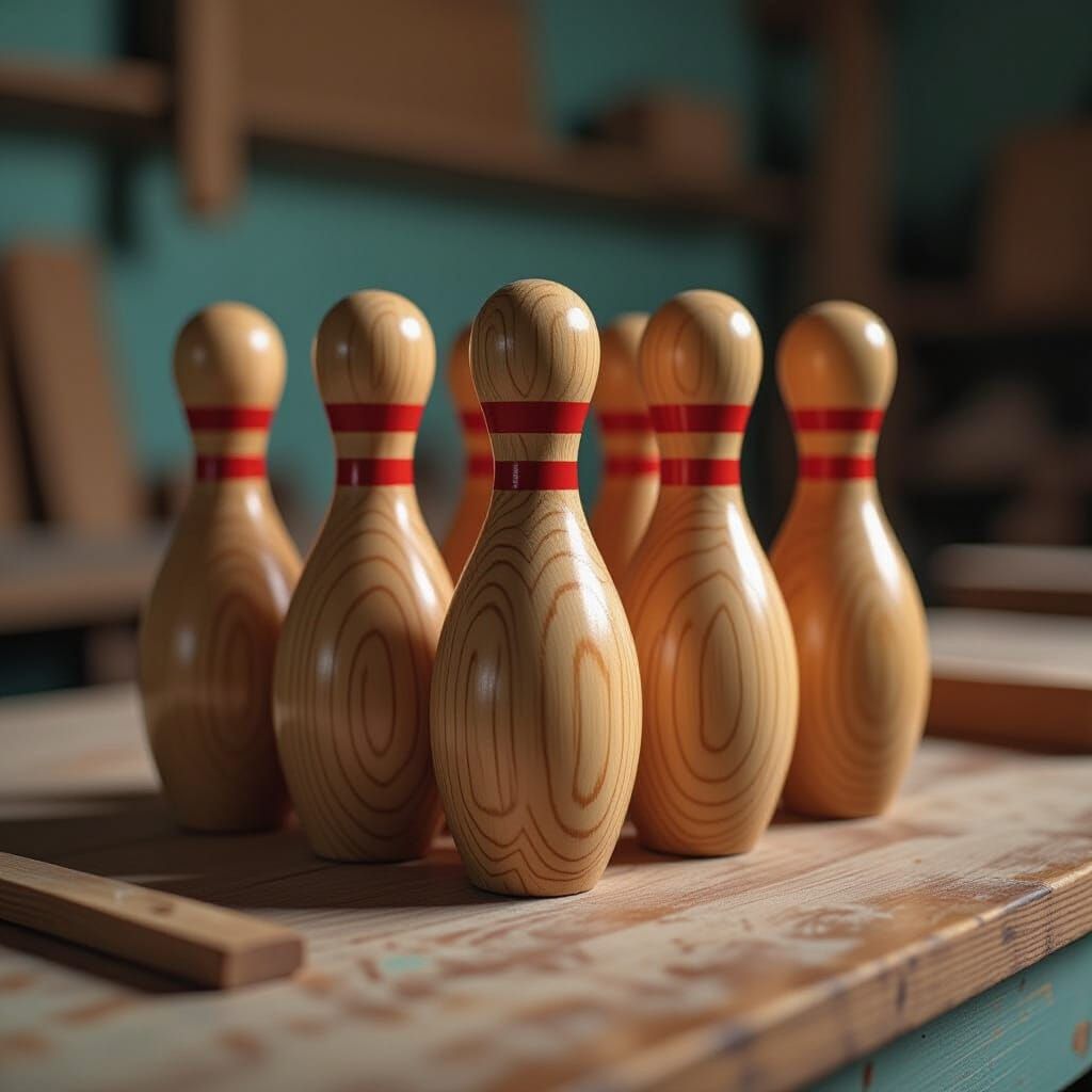 Oak Toy Bowling Pins Crafted in Workshop