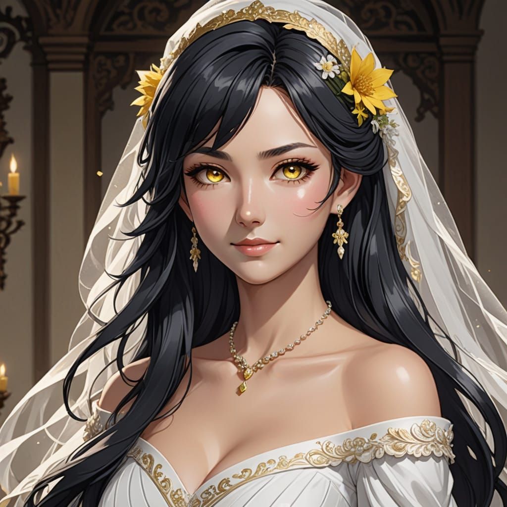Anime Style Portrait of a Woman in White Dress