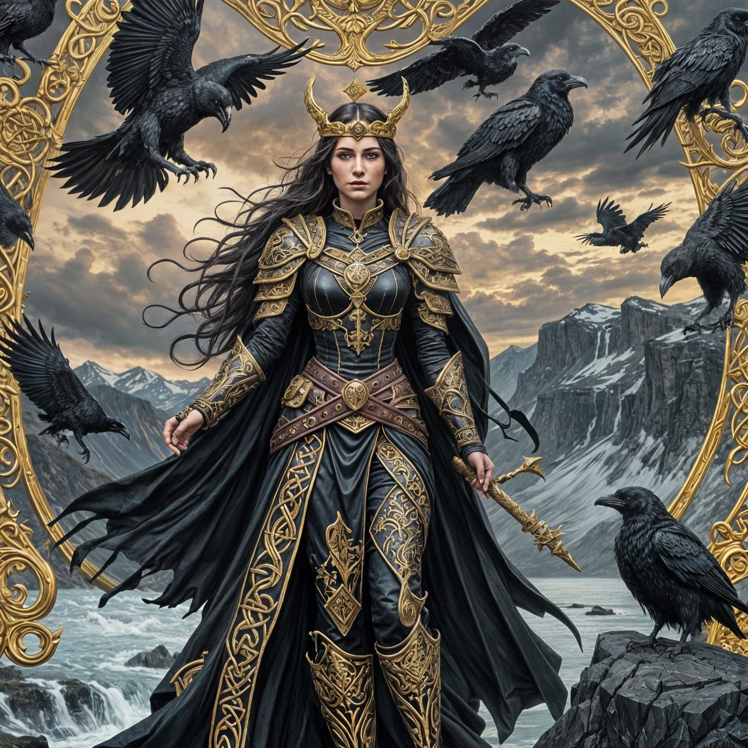 Celtic Goddess Morrigan in Icelandic Fjords