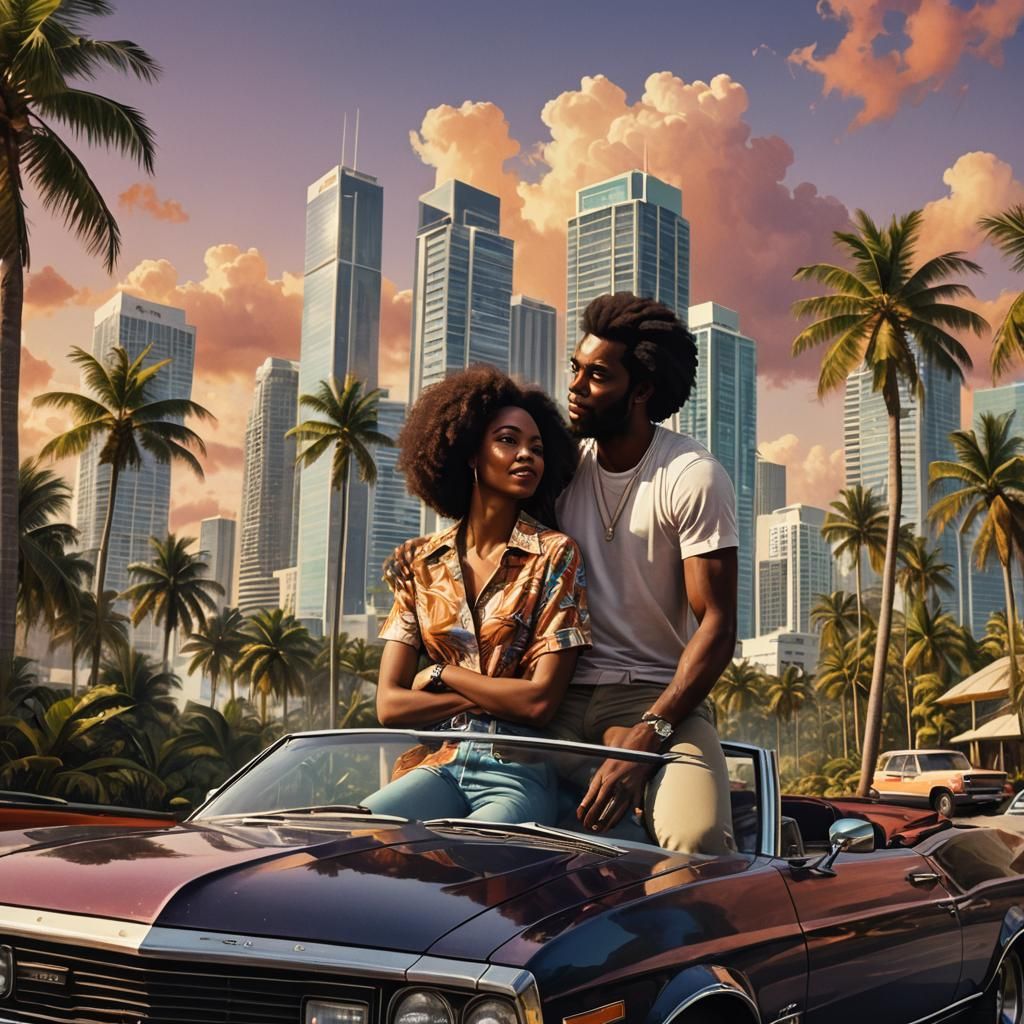 Miami Romance: Couple on a Classic Car