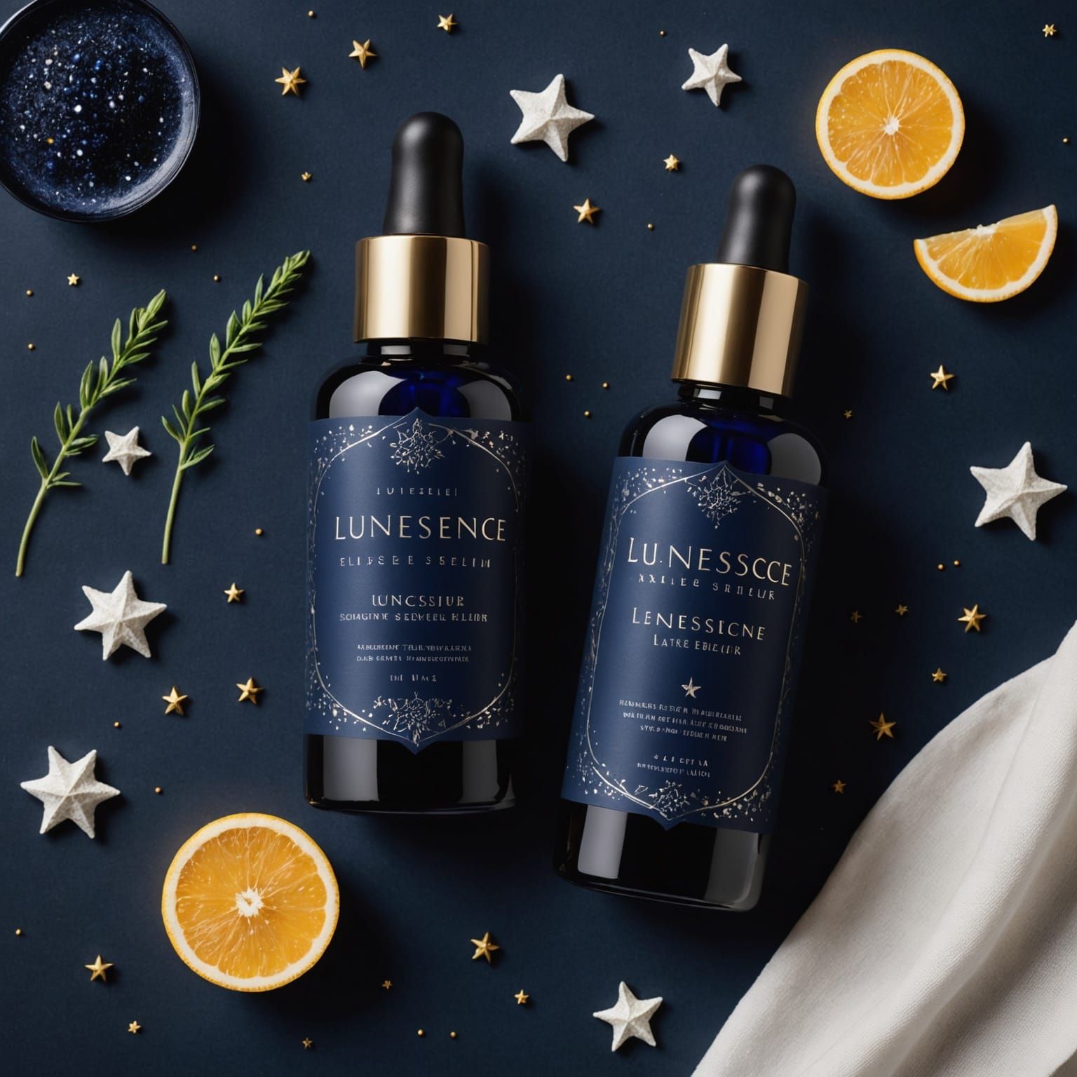 A luxurious, fictional beauty product label for a high-end s...