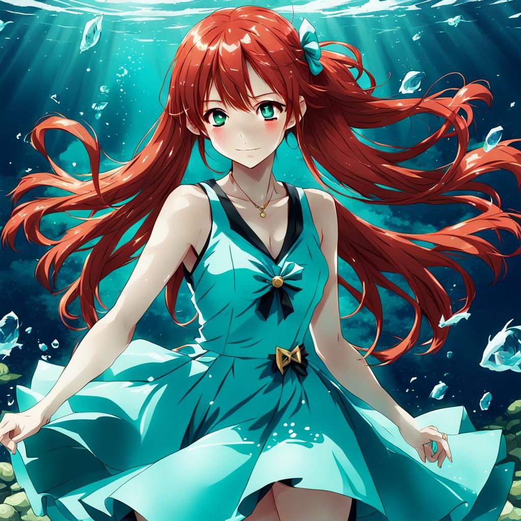 Anime Girl in Aqua Dress, Manga Style