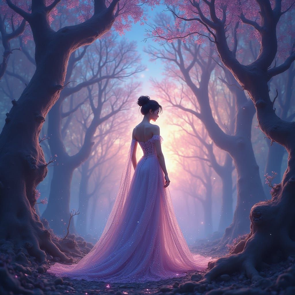 Dreamlike Goddess in Shimmering Forest Realm