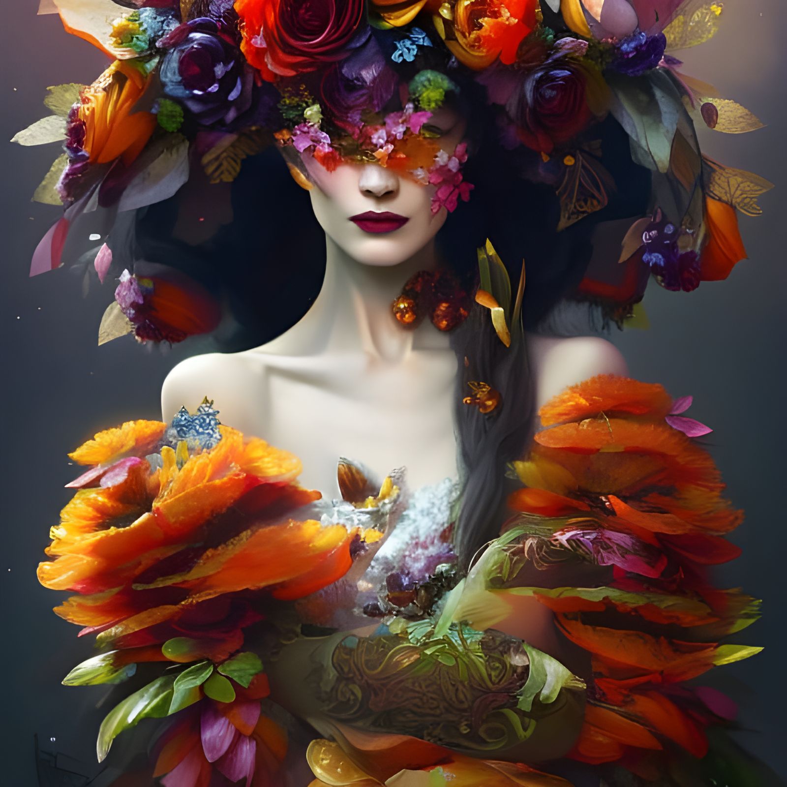 Woman in Tulip Dress: Fluid Gouache Illustration