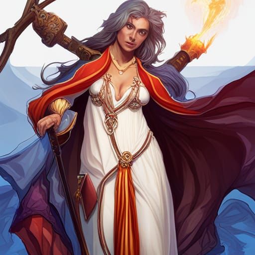 female wizard among male wizards ; hyperdetailed; photoreali...