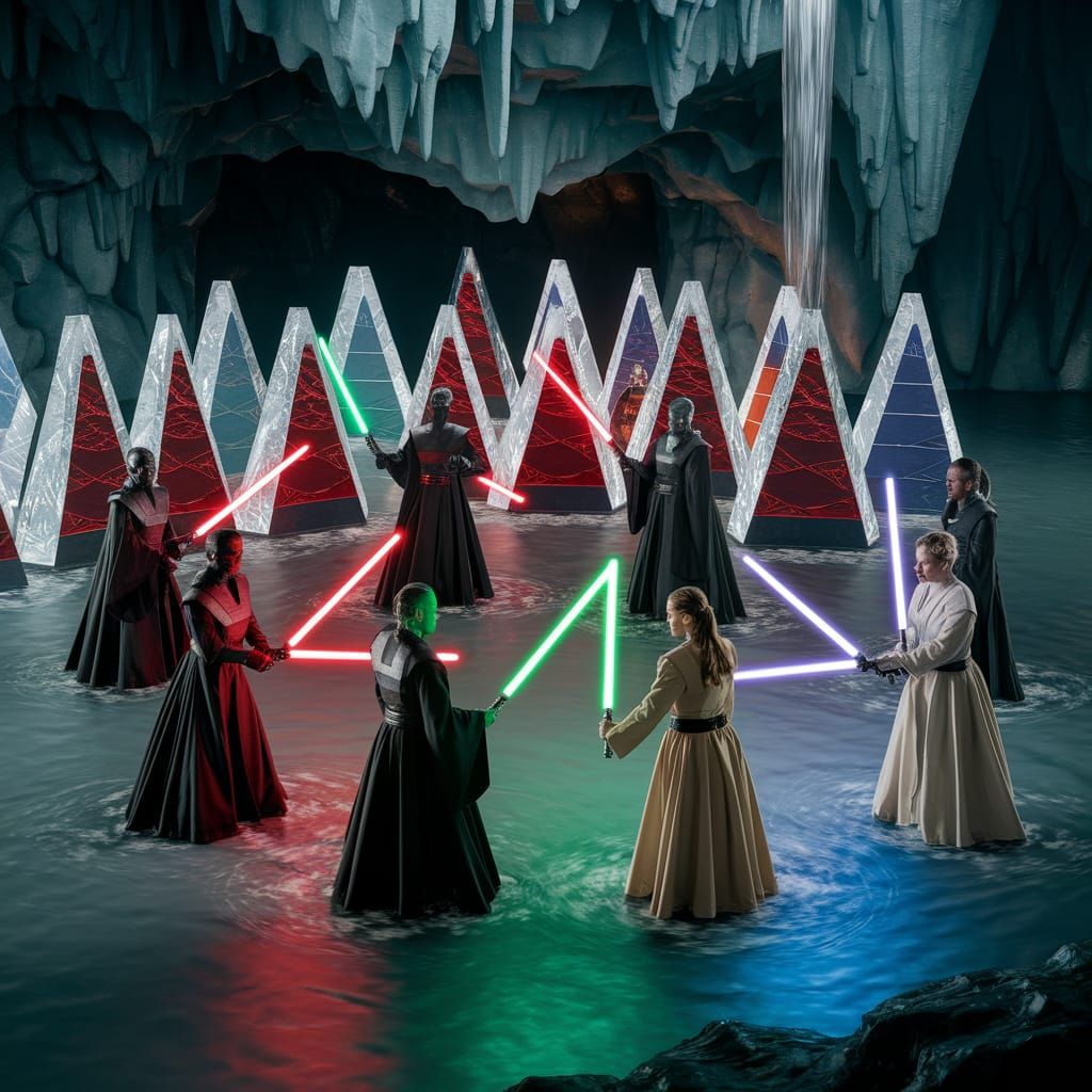 Dramatic Clash of Jedi and Sith in Ancient Kyber Crystal Cav...