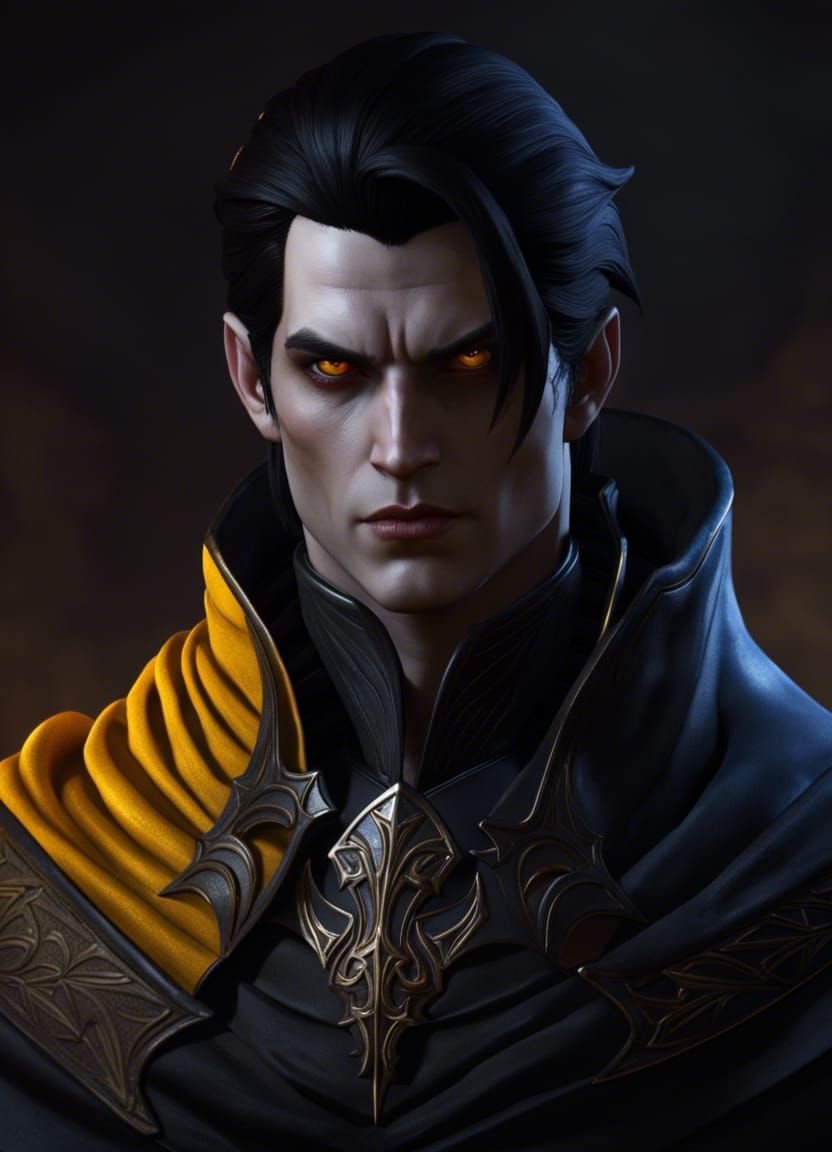 Vampire Portrait with Yellow Eyes in 8K Resolution