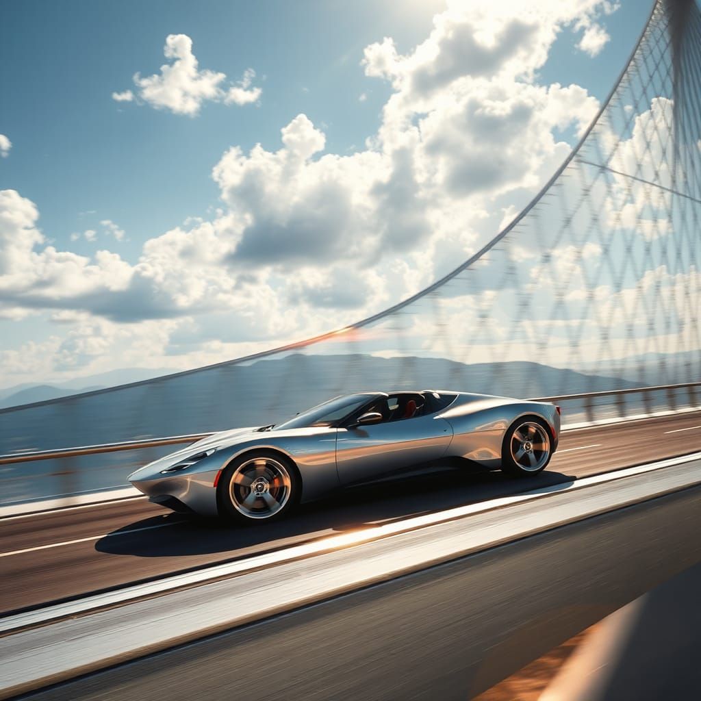Futuristic Sports Car on Diamond Bridge