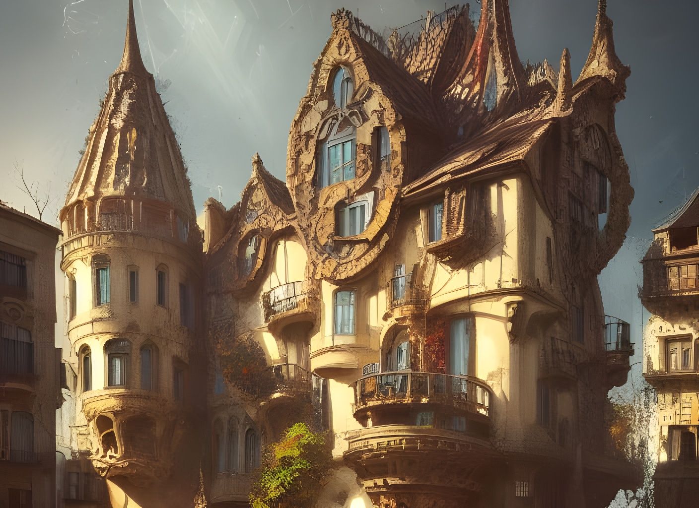 Surreal Medieval House in Vivid Colors