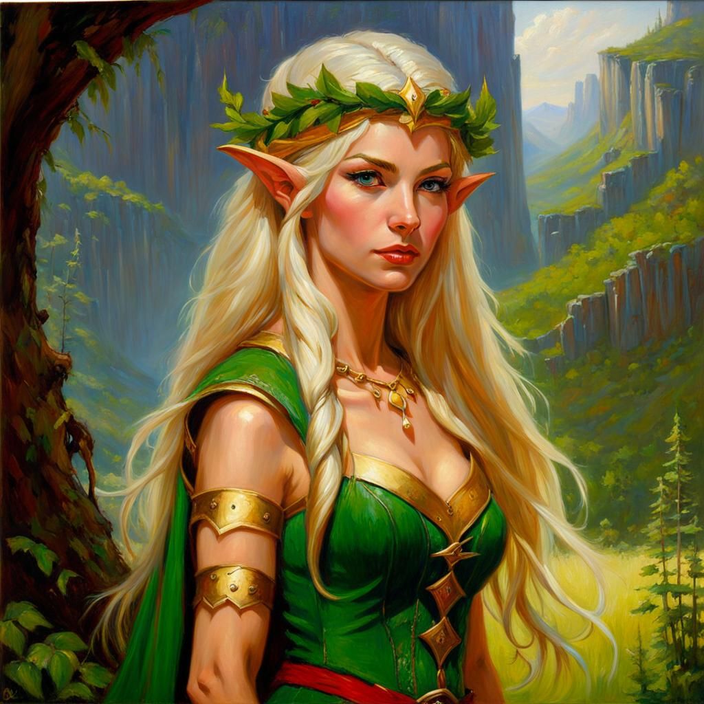 Beautiful Female Elf in Oil Painting Style