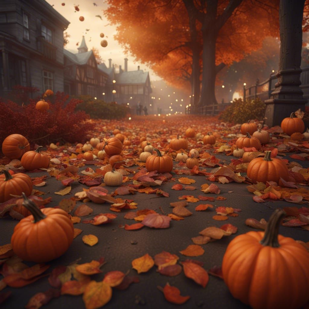 Vintage Halloween: Autumn Leaves Fall on Pumpkins