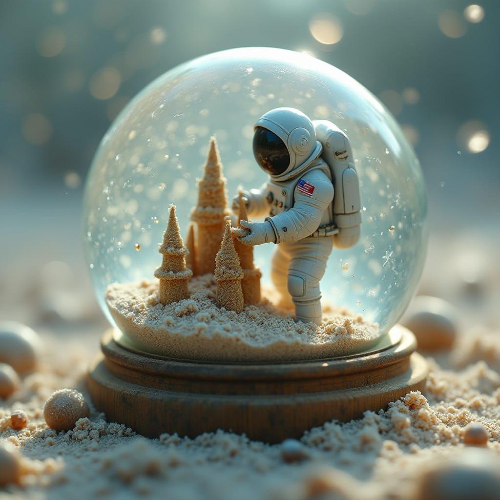 Astronaut's Sandcastle in a Snow Globe