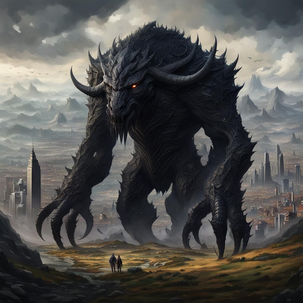 Giant Creature Carrying City in Dark Fantasy Style