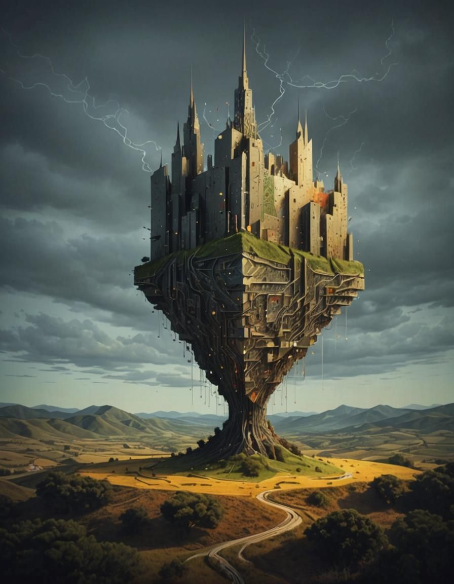 Cubist Data Streams: A Surreal Glitch Landscape