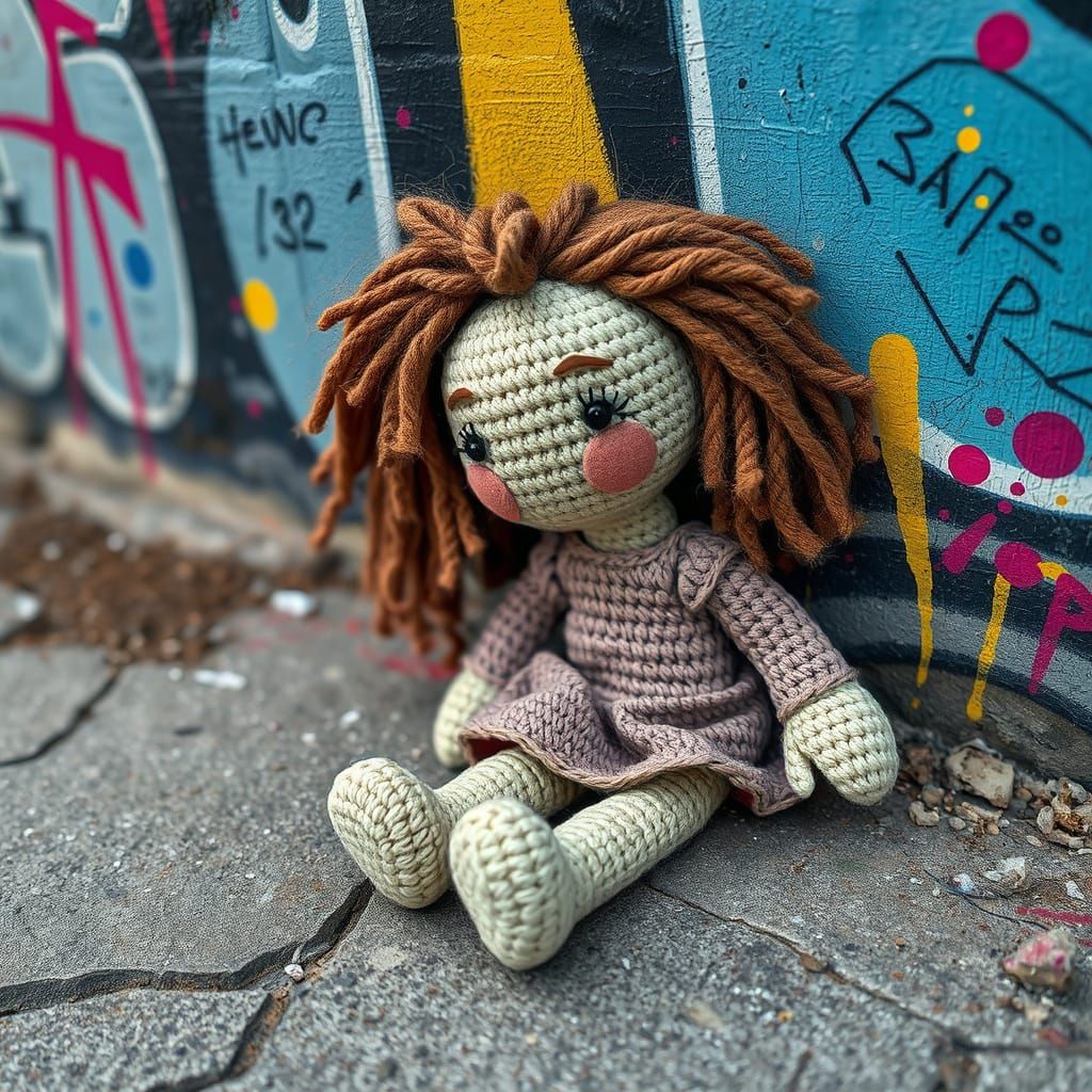 Worn Doll Amid Graffiti: A Street Art Close-Up