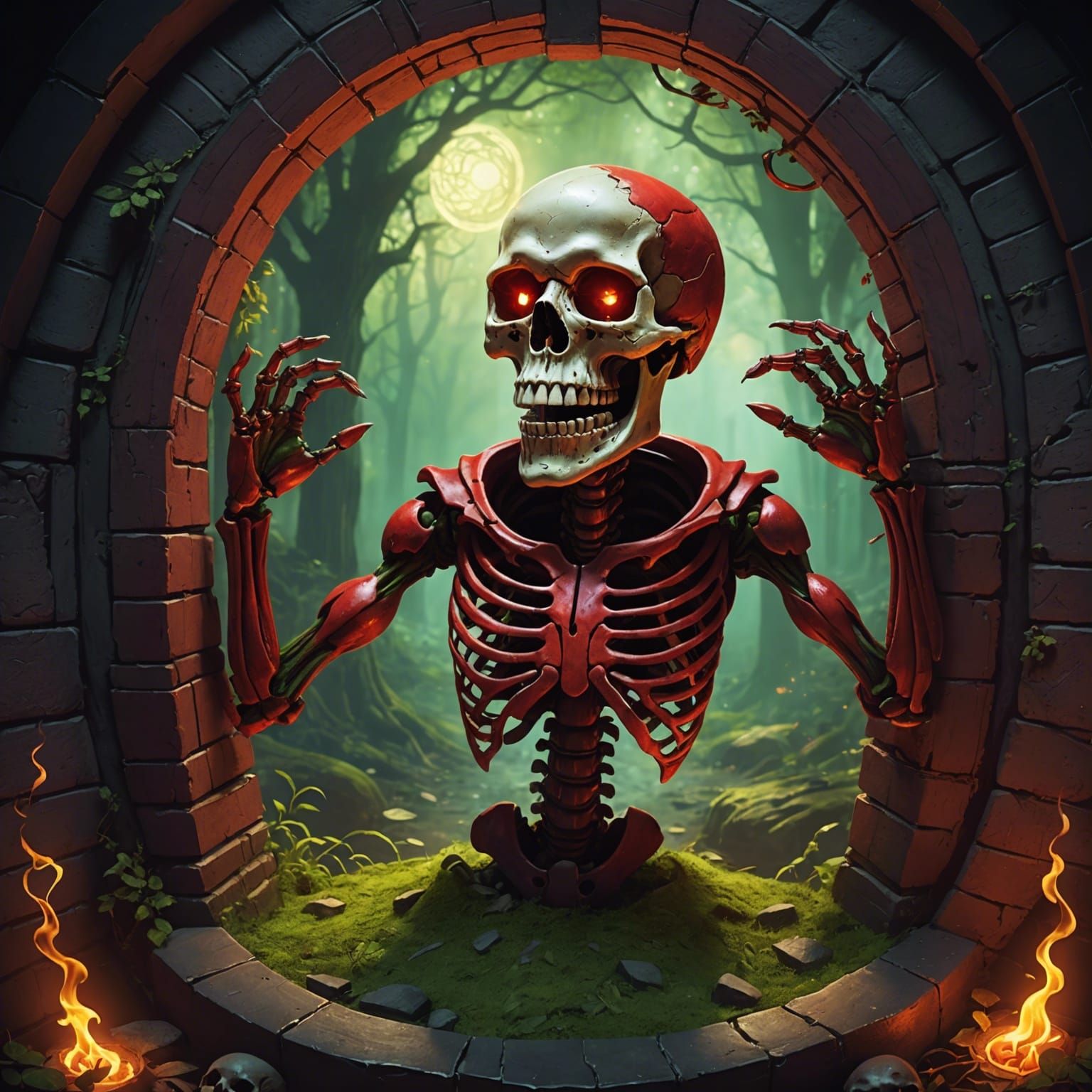 Joyful Skeleton Escapes Keyhole: Detailed Digital Art