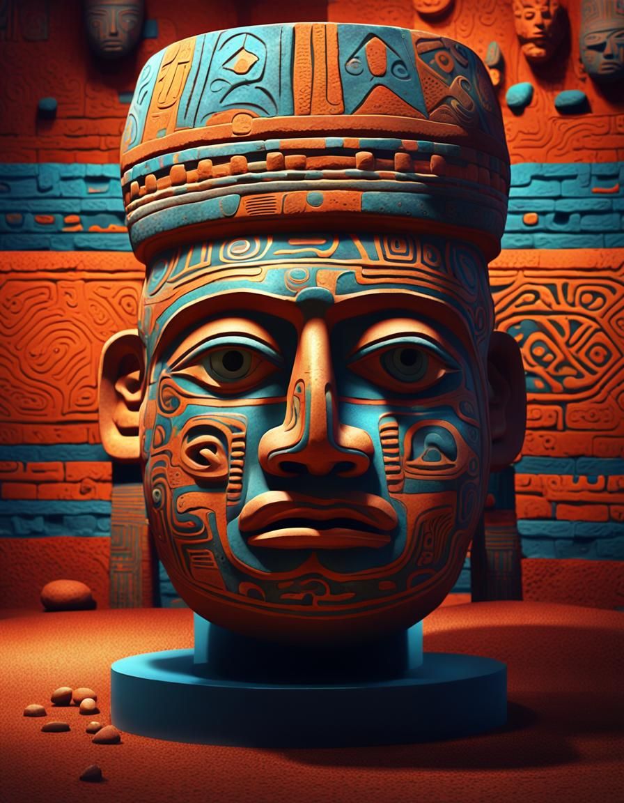 Ancient Moche Pottery Head in Hyper-Realistic Digital Art