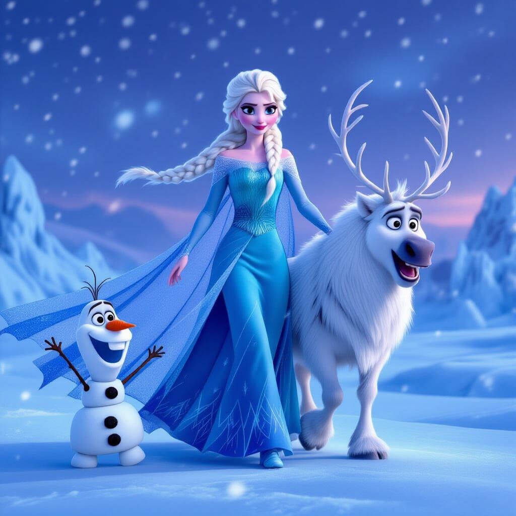 Majestic Ice Sorceress in Frozen Tundra at Twilight