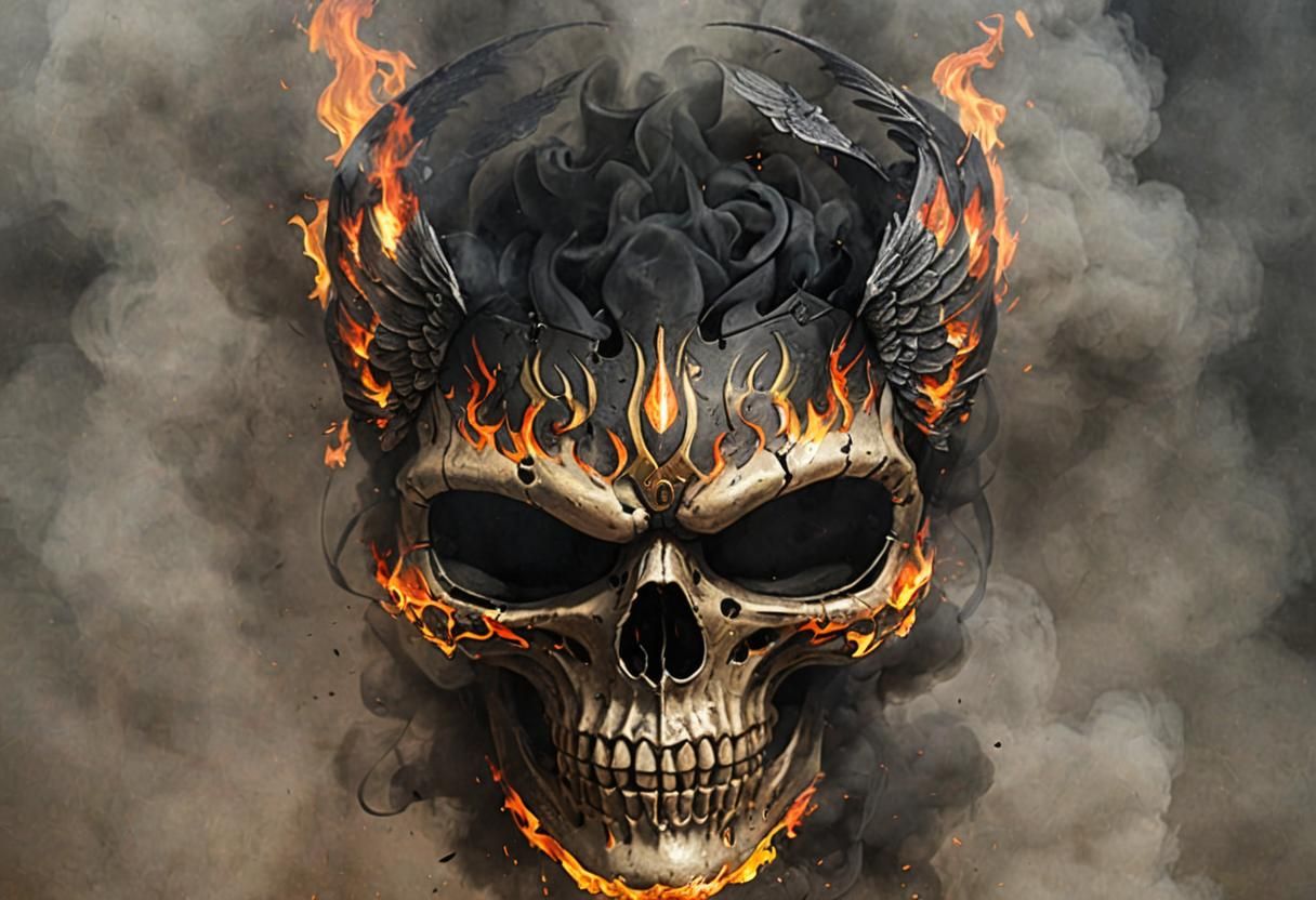 Fiery Skull Mask with Black Wings