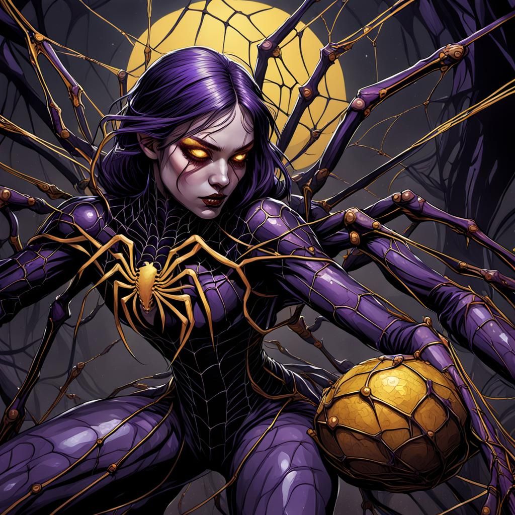 Spider Girl Binds Prey in Dark Fantasy Art Nouveau