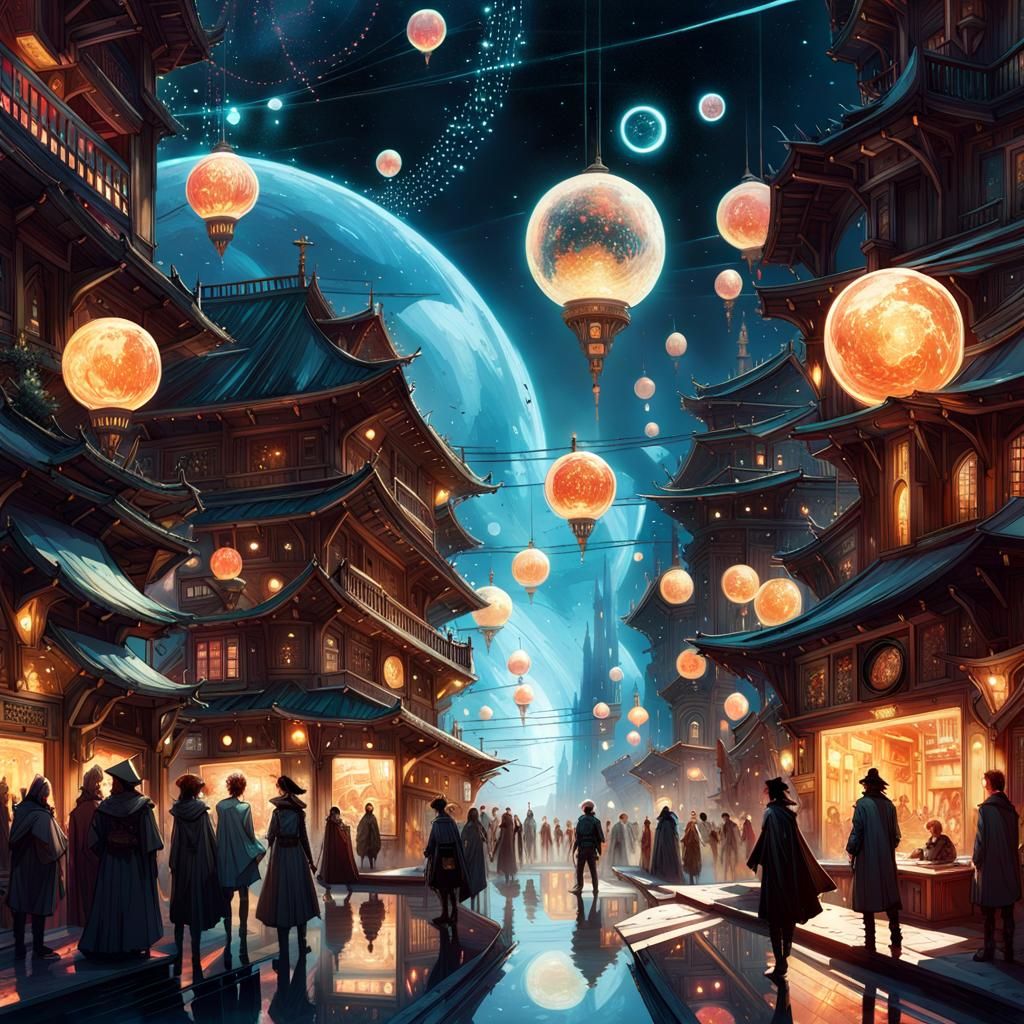 Epic Aetherpunk City of Constellations in Digital Art