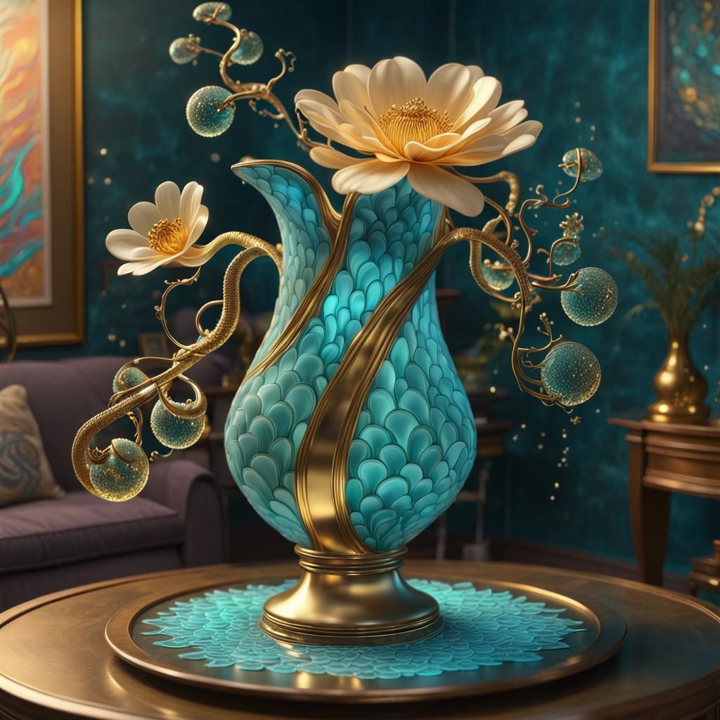 Bioluminescent Snake Scale Flower Sculpture in 3D