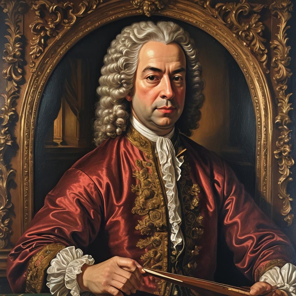 Handel Plays Harpsichord: Baroque Oil Painting