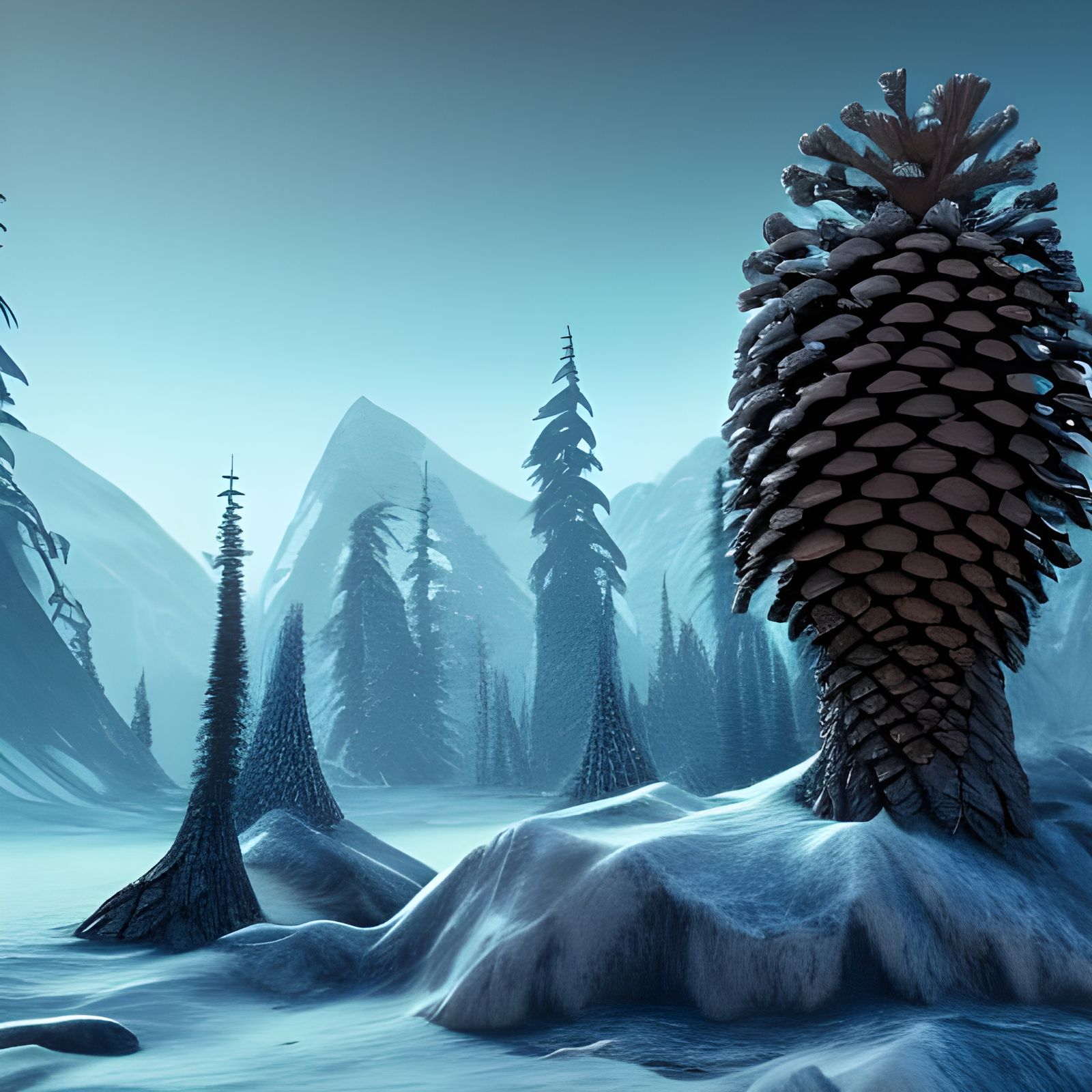 Detailed Matte Painting of Pine Cone in Alaska