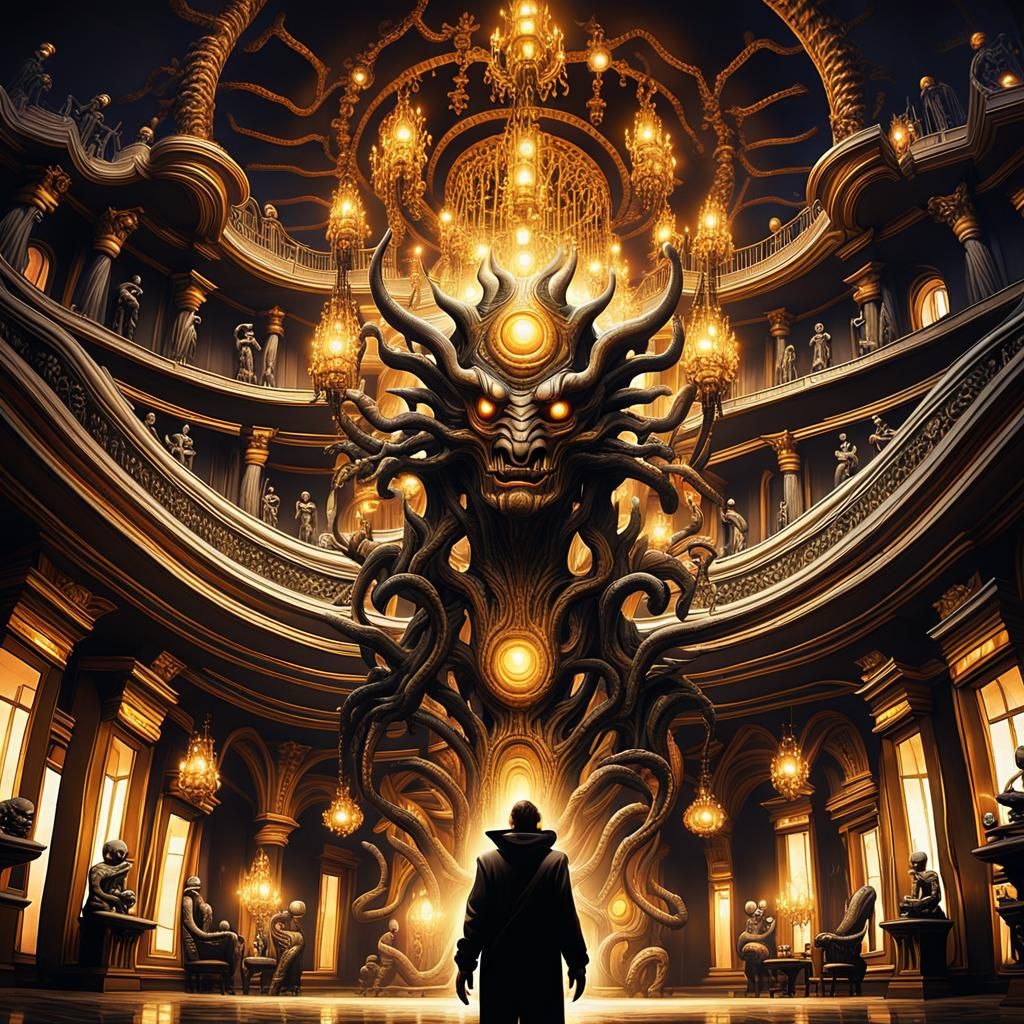 Alastor in Ornate Hotel: Dark Fantasy Portrait