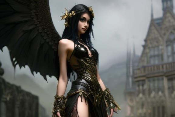 Gothic Vampire Goddess in the Courtyard