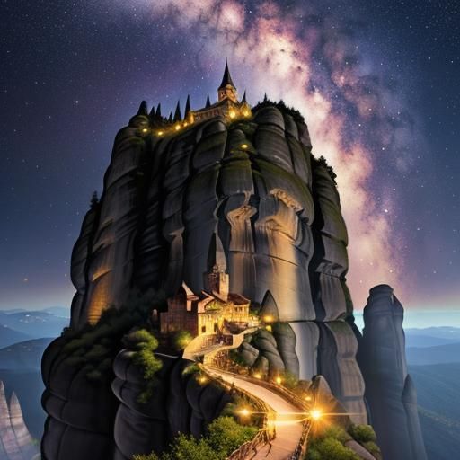 Woman at Meteora Monasteries: Fantasy Concept Art