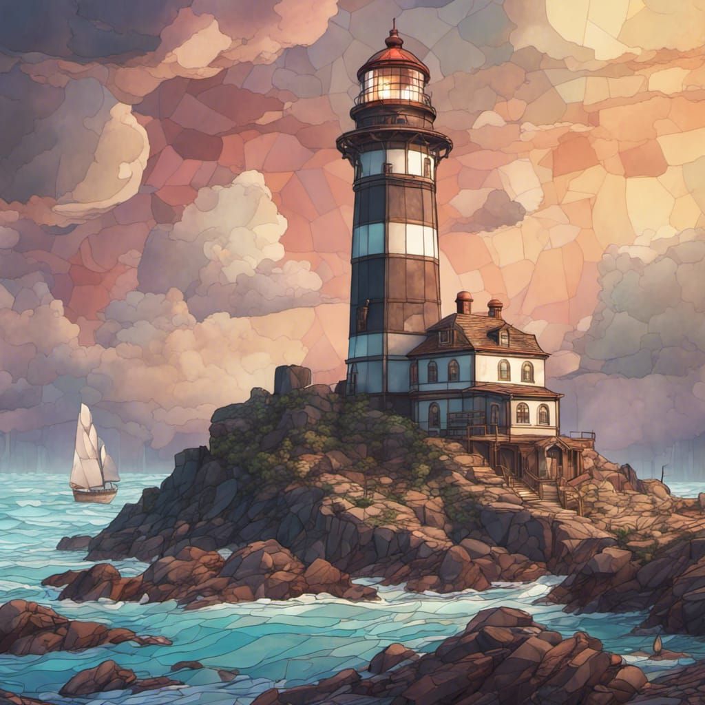 Stained Glass Lighthouse in Soft Colors