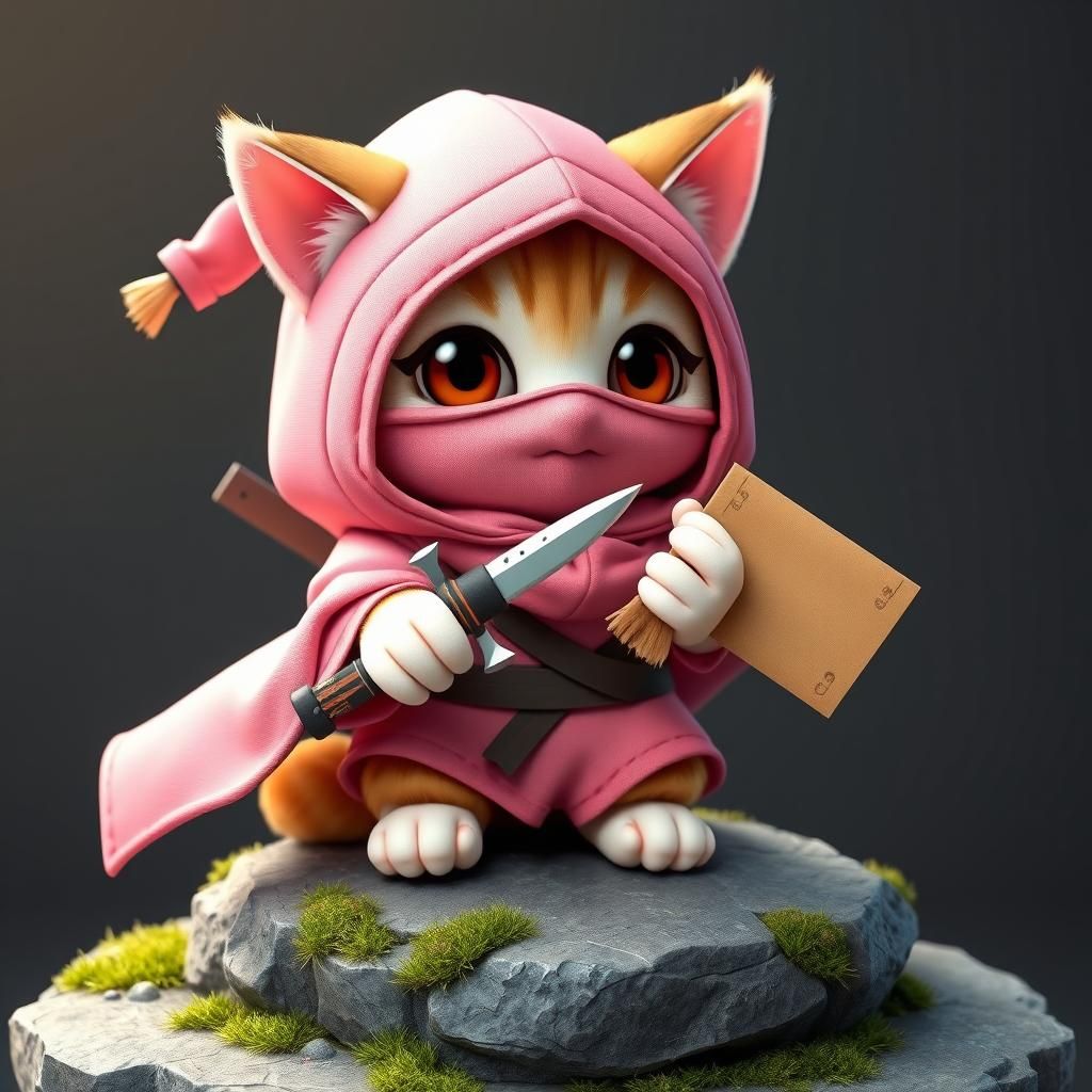 Kawaii Ninja Cat Concept Art in Anime Style
