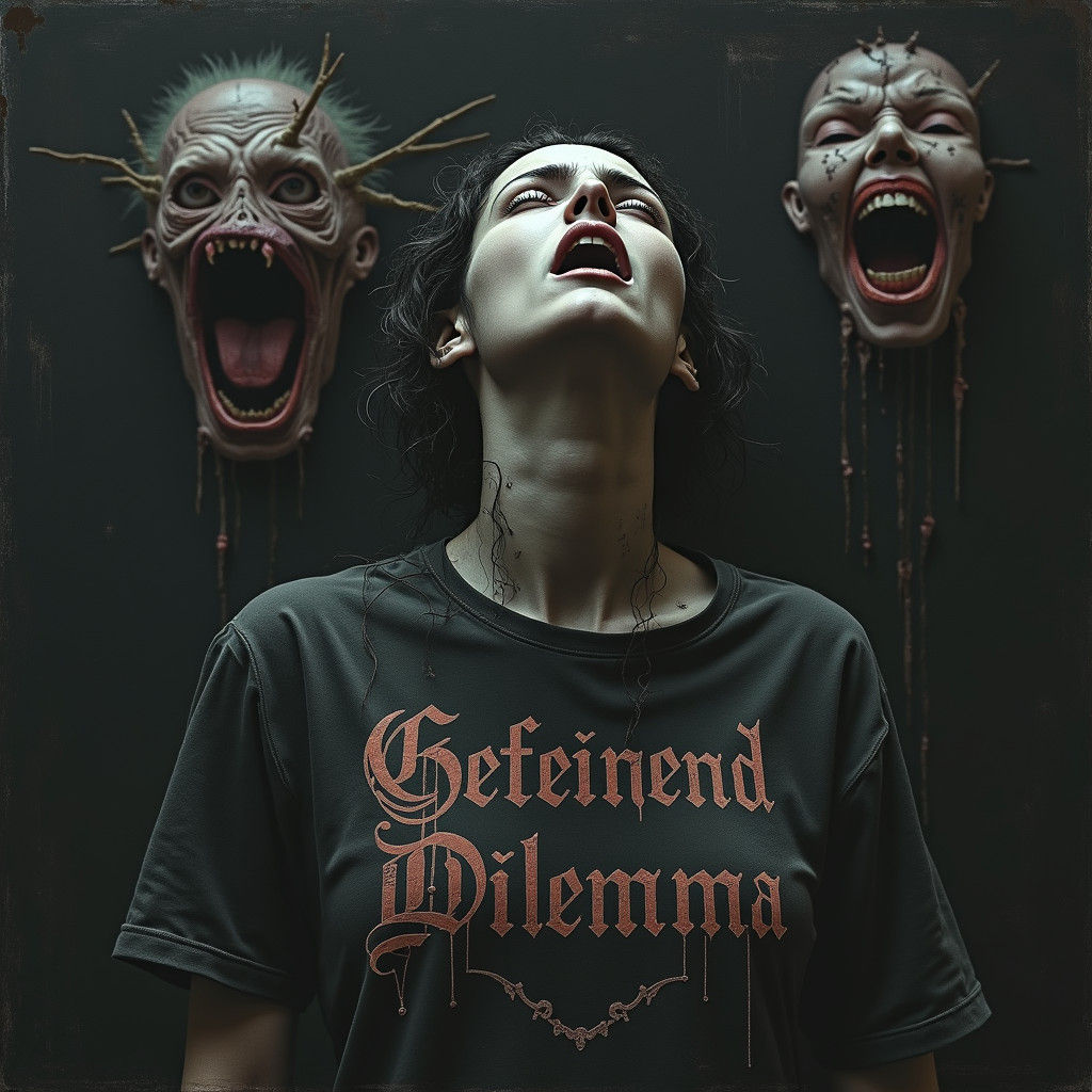 Surreal Woman Trapped in Hellish Abyss in Dark Art Style