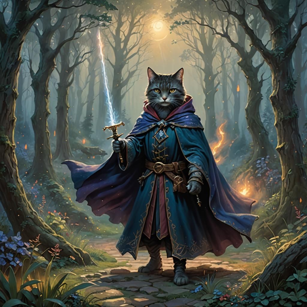 Catfolk Mage Casting Spell in Twilight Forest