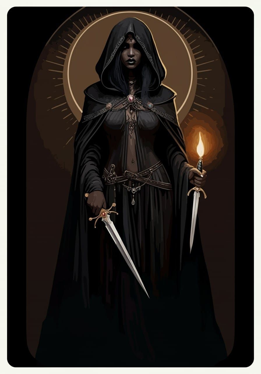 Mystical Dark Mother with Daggers: Tarot Card Art