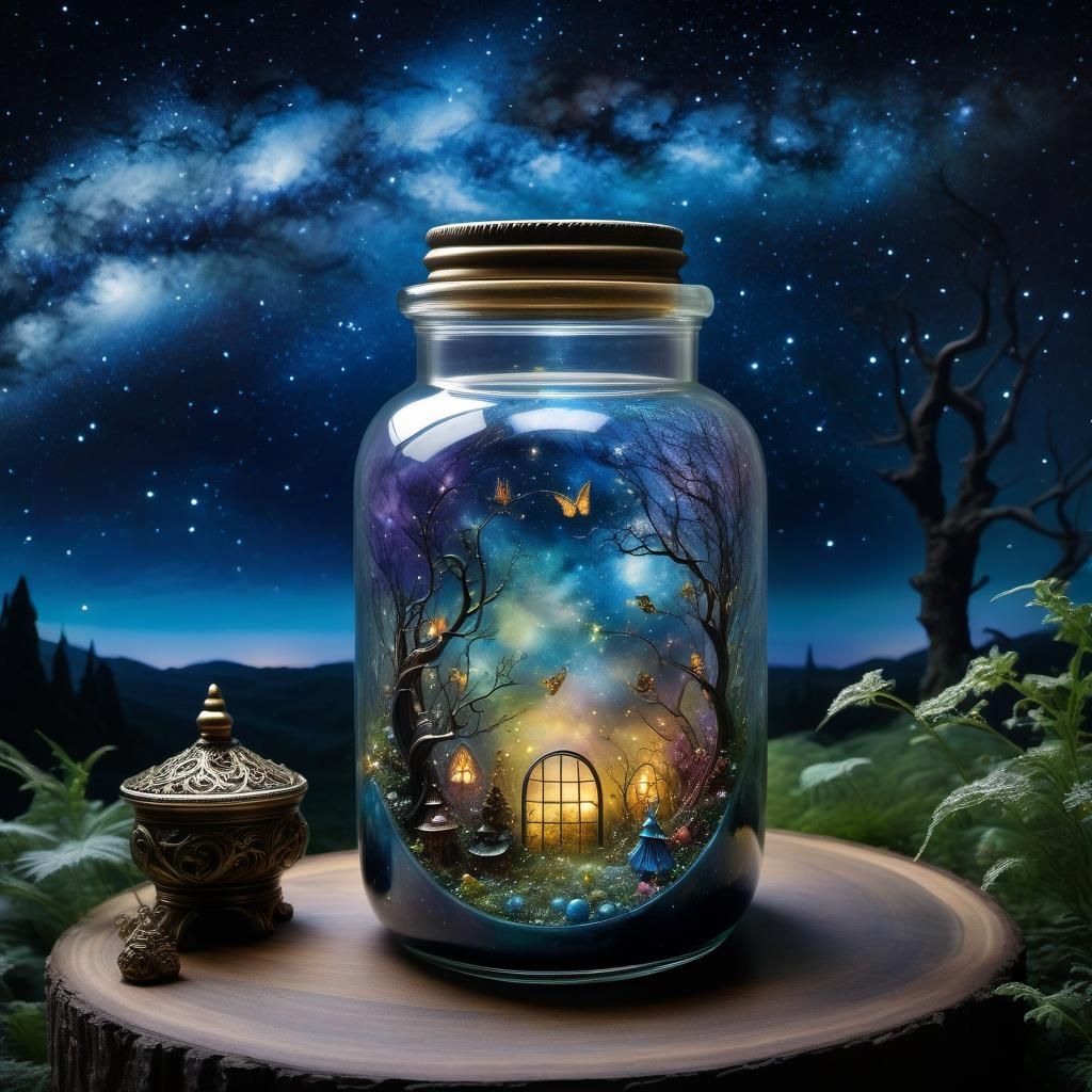 Mystical Realm in Encaustic Art Glass Jar