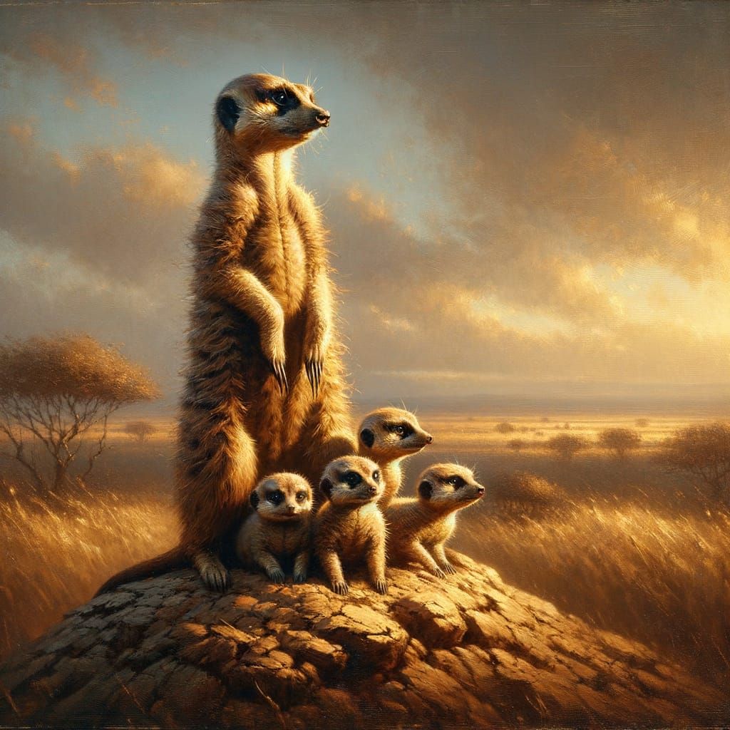 Early 19th Century Wildlife Portrait of Meerkat Family