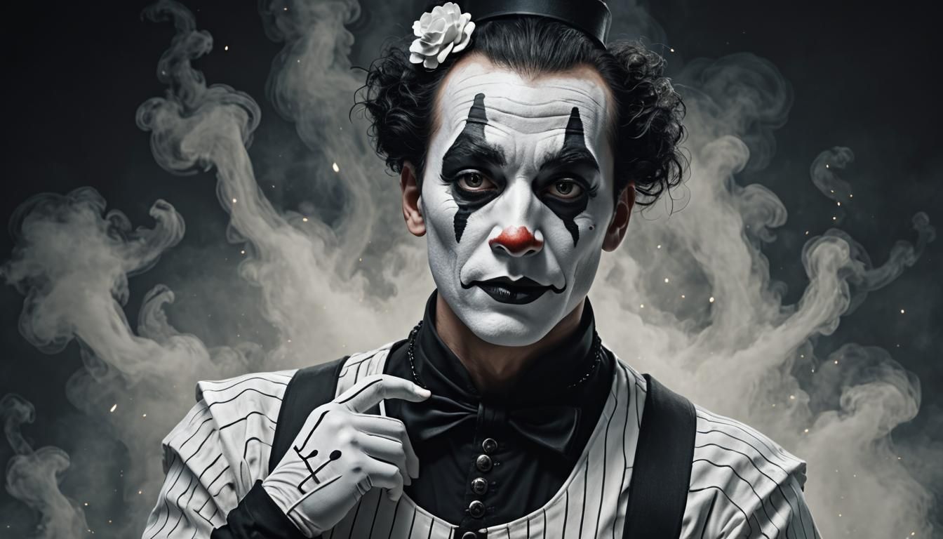 Black and White Mime Portrait in Detailed Matte Style
