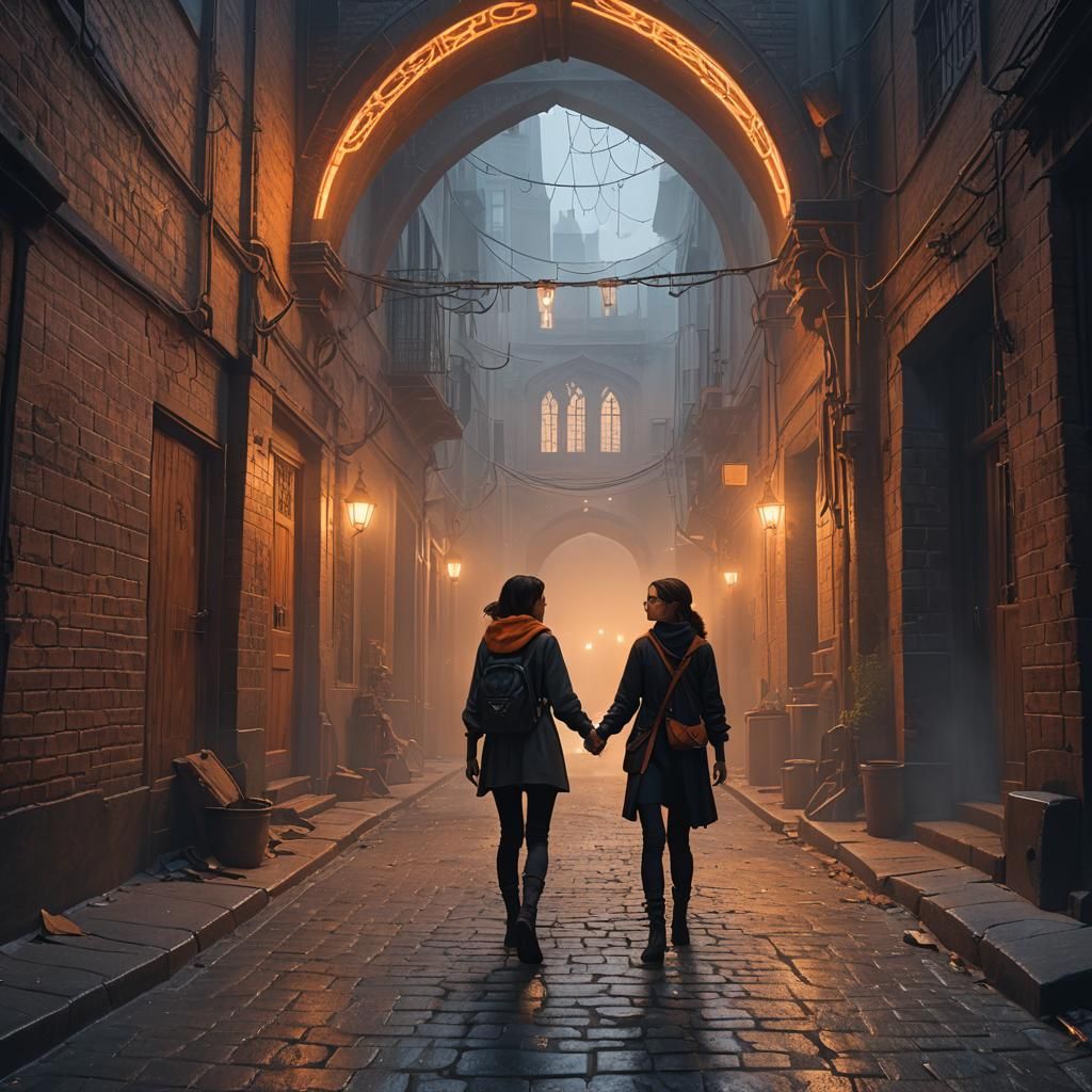 Mystical Alleyway: Girl Bullies Nerd in Dreamscape Style
