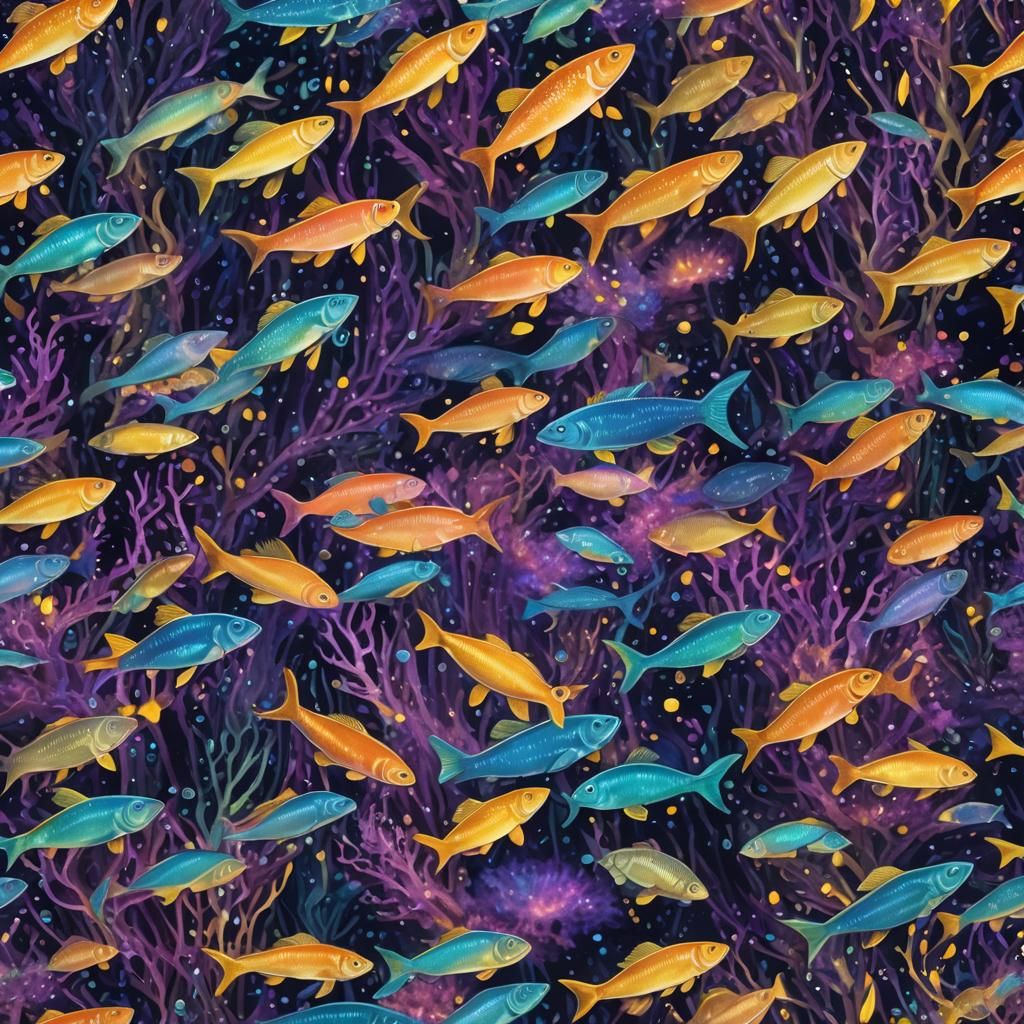 Bioluminescent Fish in Coral Reef Fantasy Art