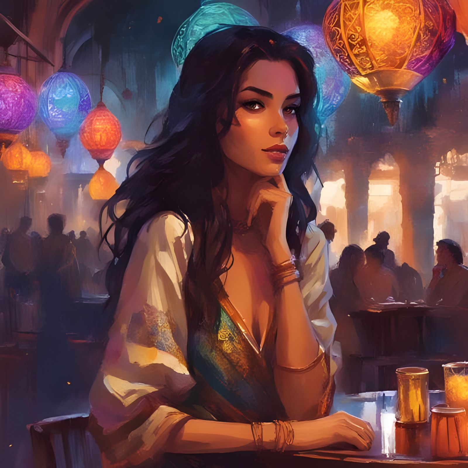 Stunning Portrait of a Moroccan Girl in Cafe Setting