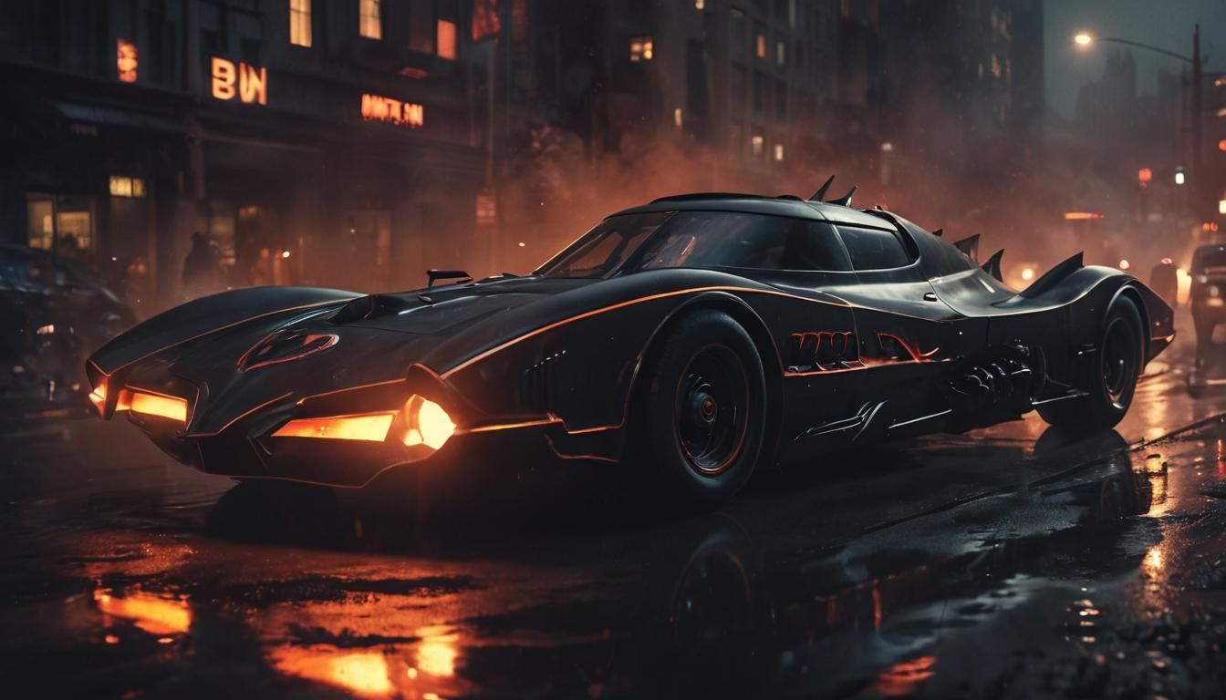 Batman Drives a Retro-Futuristic Batmobile