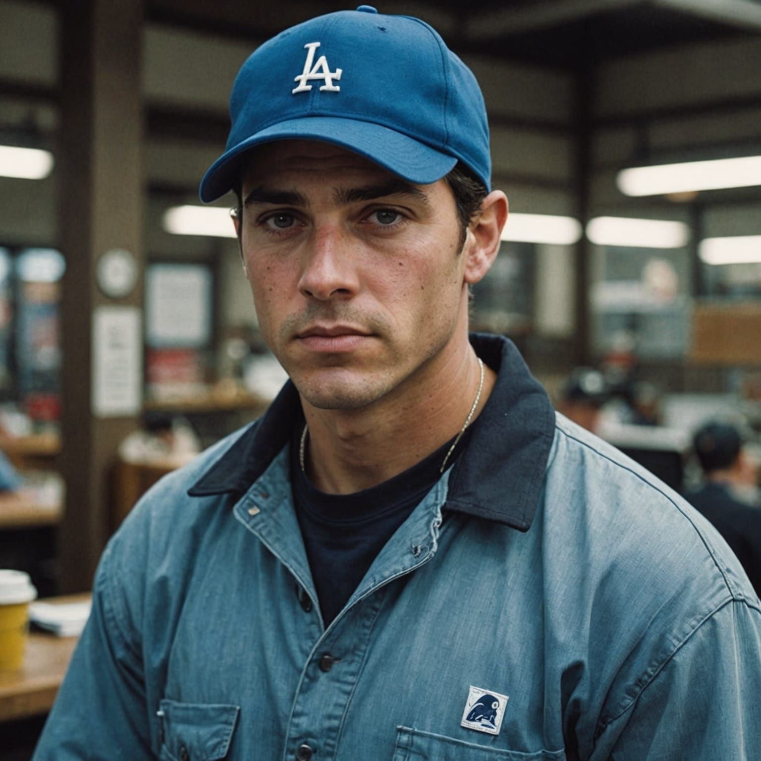 Rugged Oil Rig Worker with Piercing Blue Eyes