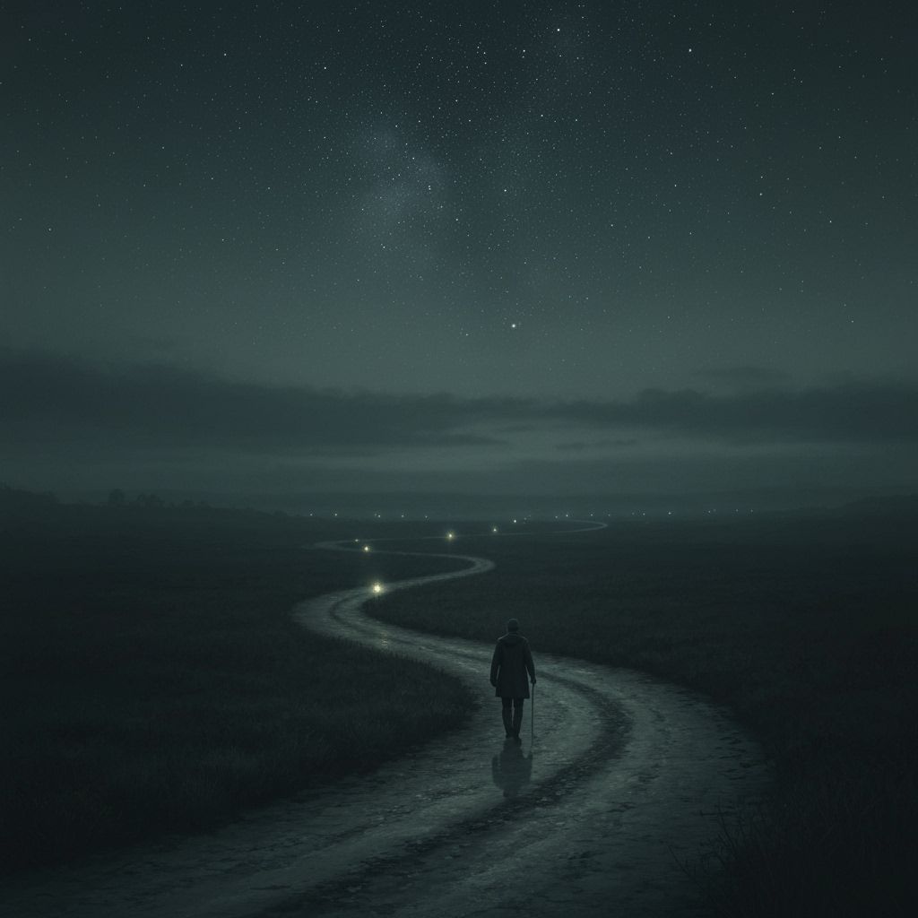 Mysterious Twilight Path with Ethereal Lights