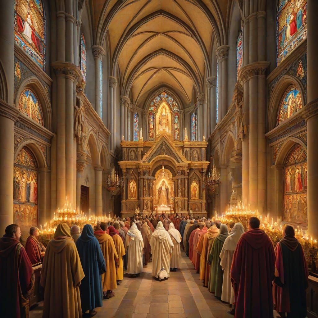 Golden Christmas Procession in French Church