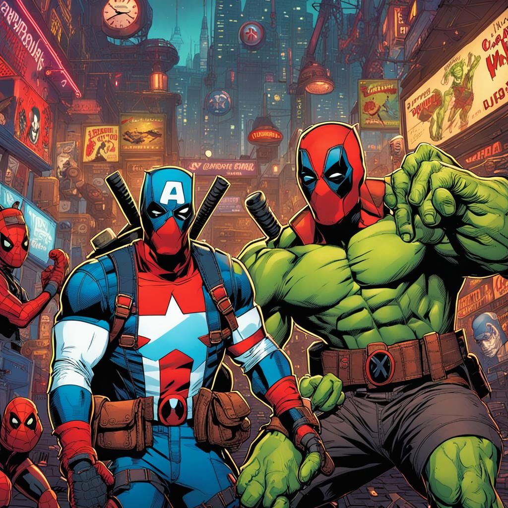 Marvel Heroes in Cyberpunk Alice in Wonderland