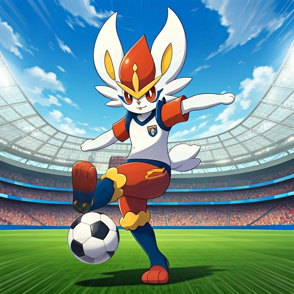 Cinderace Pokémon Plays Soccer: Anime-Inspired Illustration