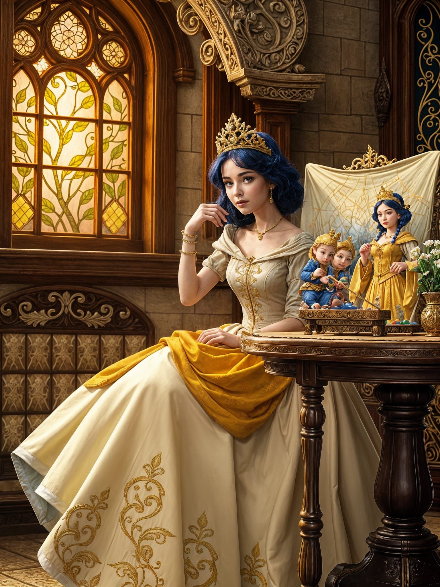 Royal Artist Snow White Paints in Opulent Palace Chamber