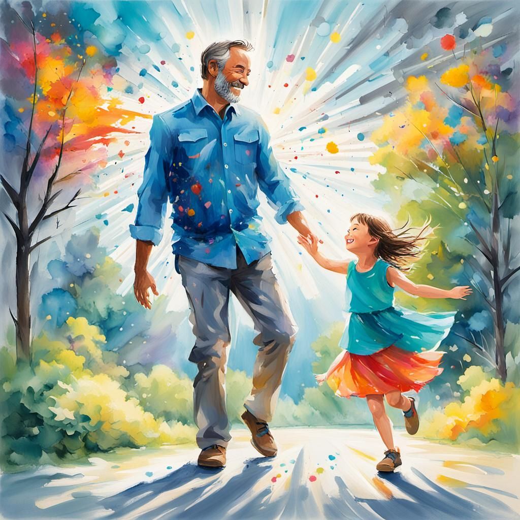 Heartwarming Father-Child Moment in Impressionistic Style